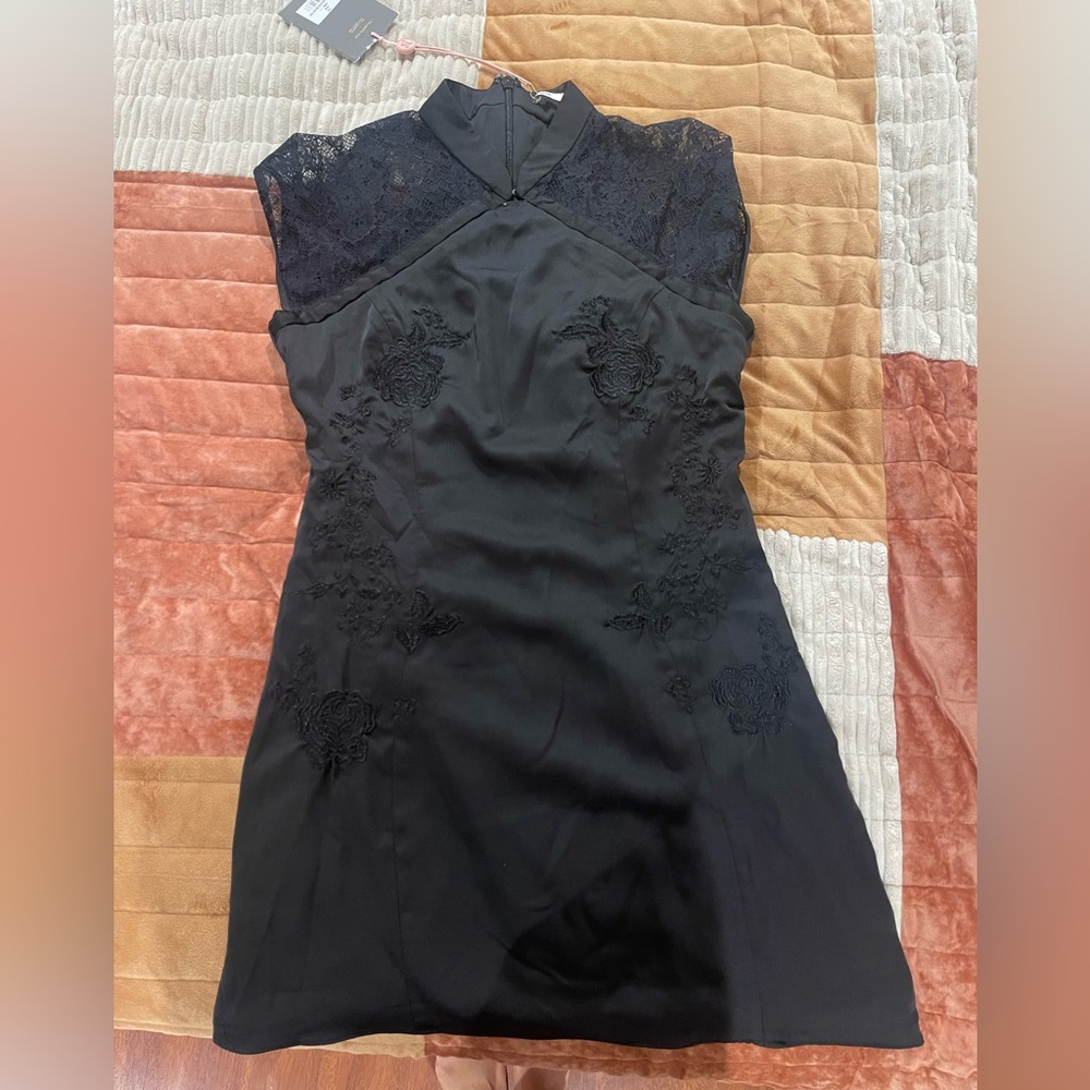 House of CB Thea Black Embroidered Mini Dress- NEW